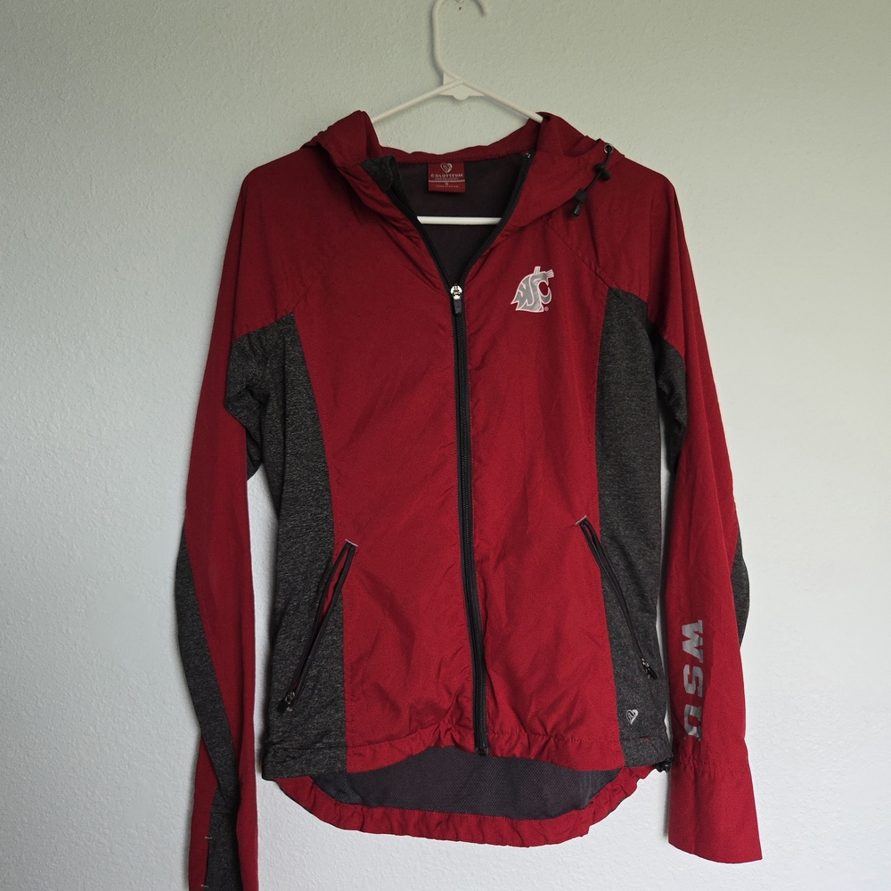 WSU Washington State Cougar Colosseum Red & Gray Womens windbreaker Size S